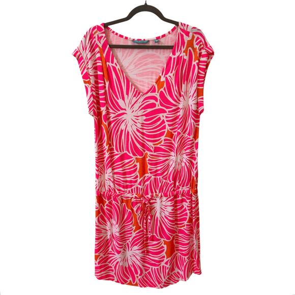 Tori Richard Honolulu Hawaiian Tropical Floral Print Resortwear Dress Pink Sz XL - Picture 1 of 8